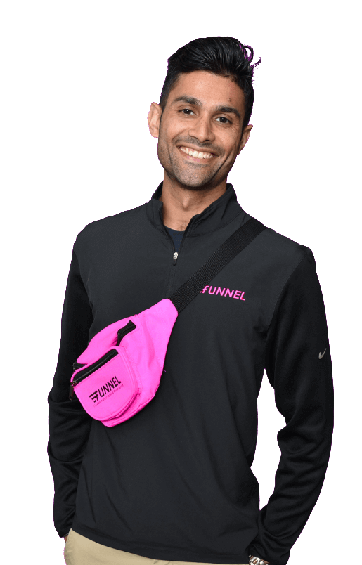 Funnel Leasing Core Values - team member with pink fanny pack